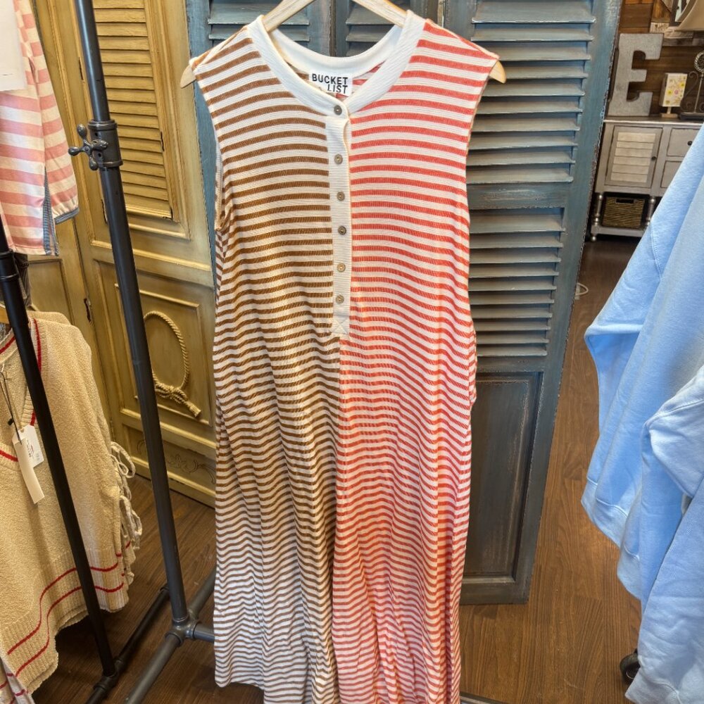 Bucketlist Camel & Coral Stripe Print Wide Leg Jumpsuit